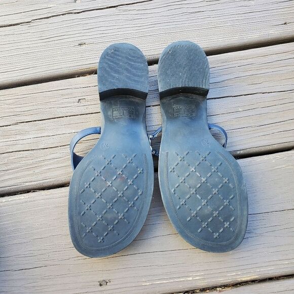 Vintage 90s y2k Bratz Navy Blue Leather Chunky Heel Tommy Hilfiger Thong Sandals - Picture 4 of 7